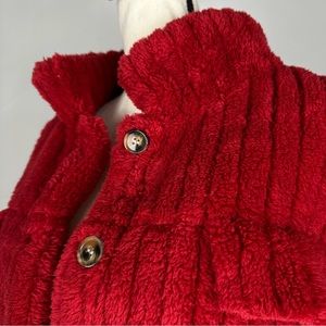 Shein red fleece button up ribbed cropped jacket - size medium